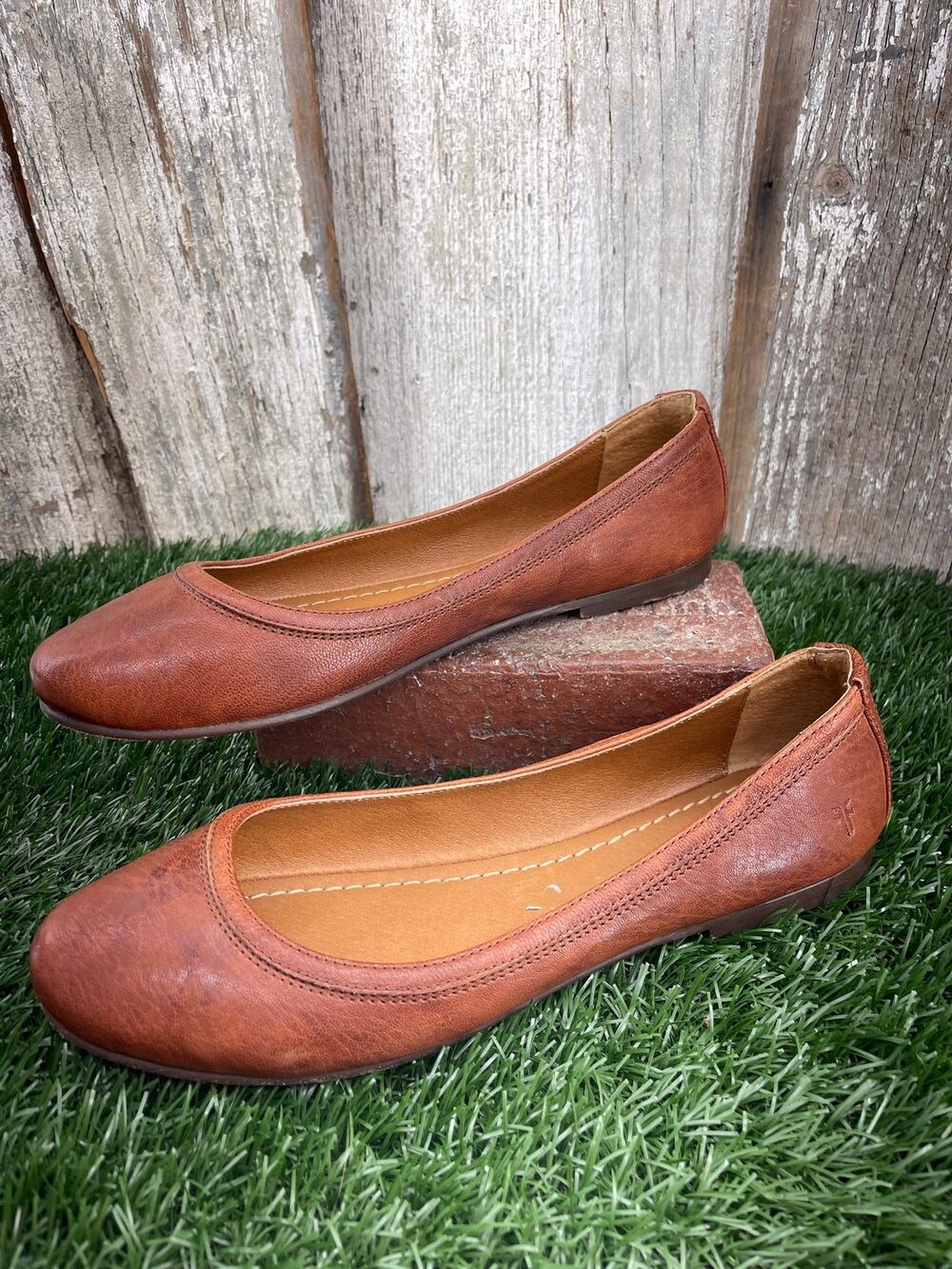 Frye Carson Ballet Flats Burnished Cognac Brown Leather Women's 11M